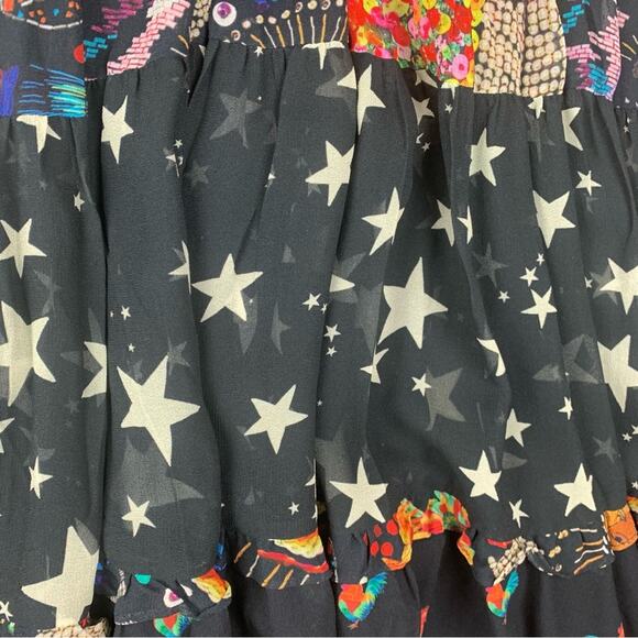 Farm Rio size small mixed stardust maxi dress Celestial Black chickens tiered - Picture 10 of 12